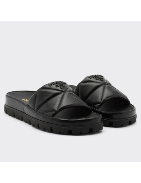 Cheap Reps Prada Womens Slides In Black Quilted Nappa Leather
