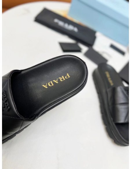 Cheap Reps Prada Womens Slides In Black Quilted Nappa Leather