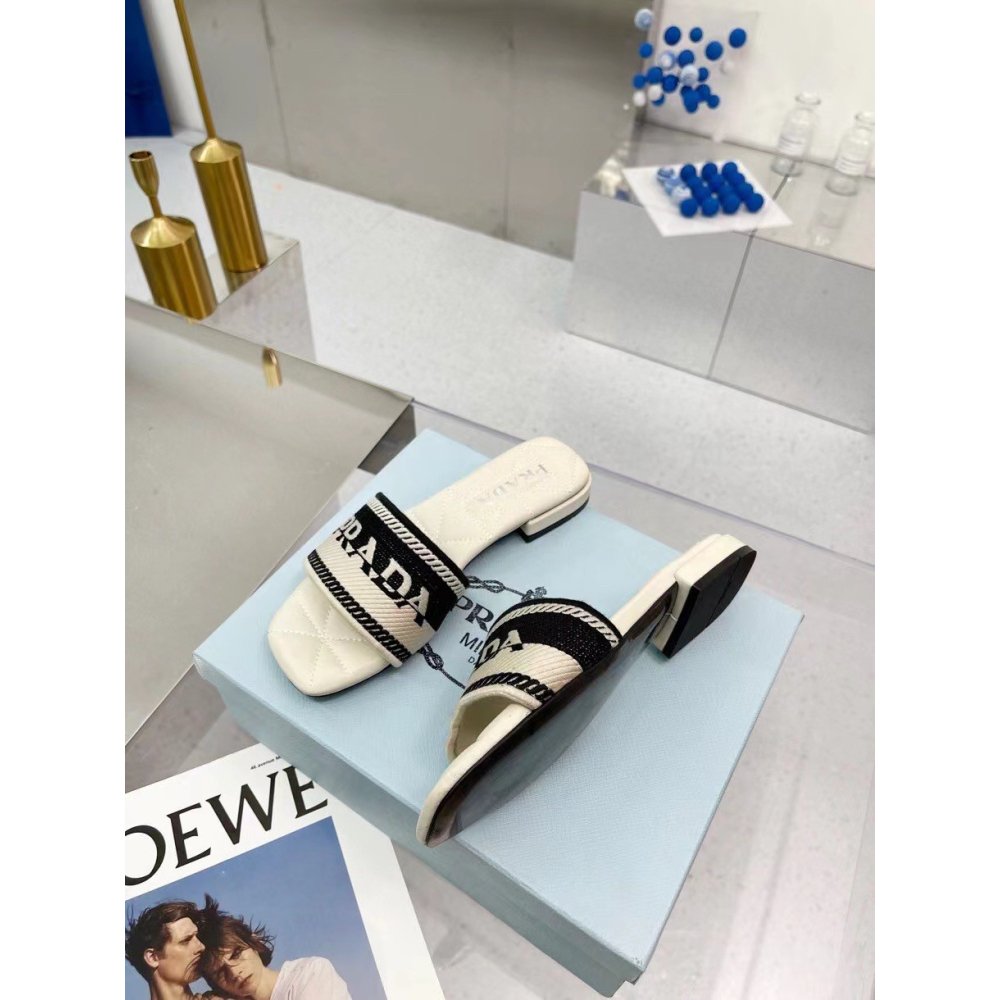 Cheap Reps Prada Womens Embroidered Fabric Slides