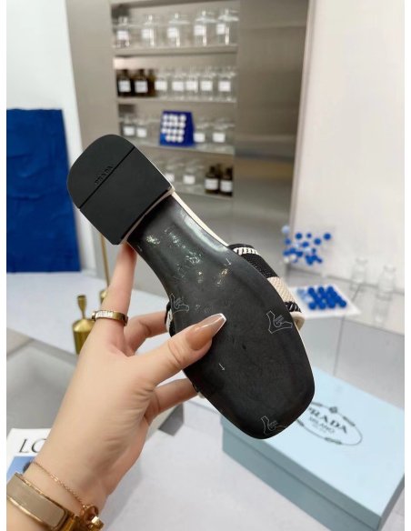 Cheap Reps Prada Womens Embroidered Fabric Slides