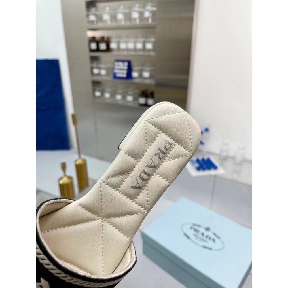 Cheap Reps Prada Womens Embroidered Fabric Slides