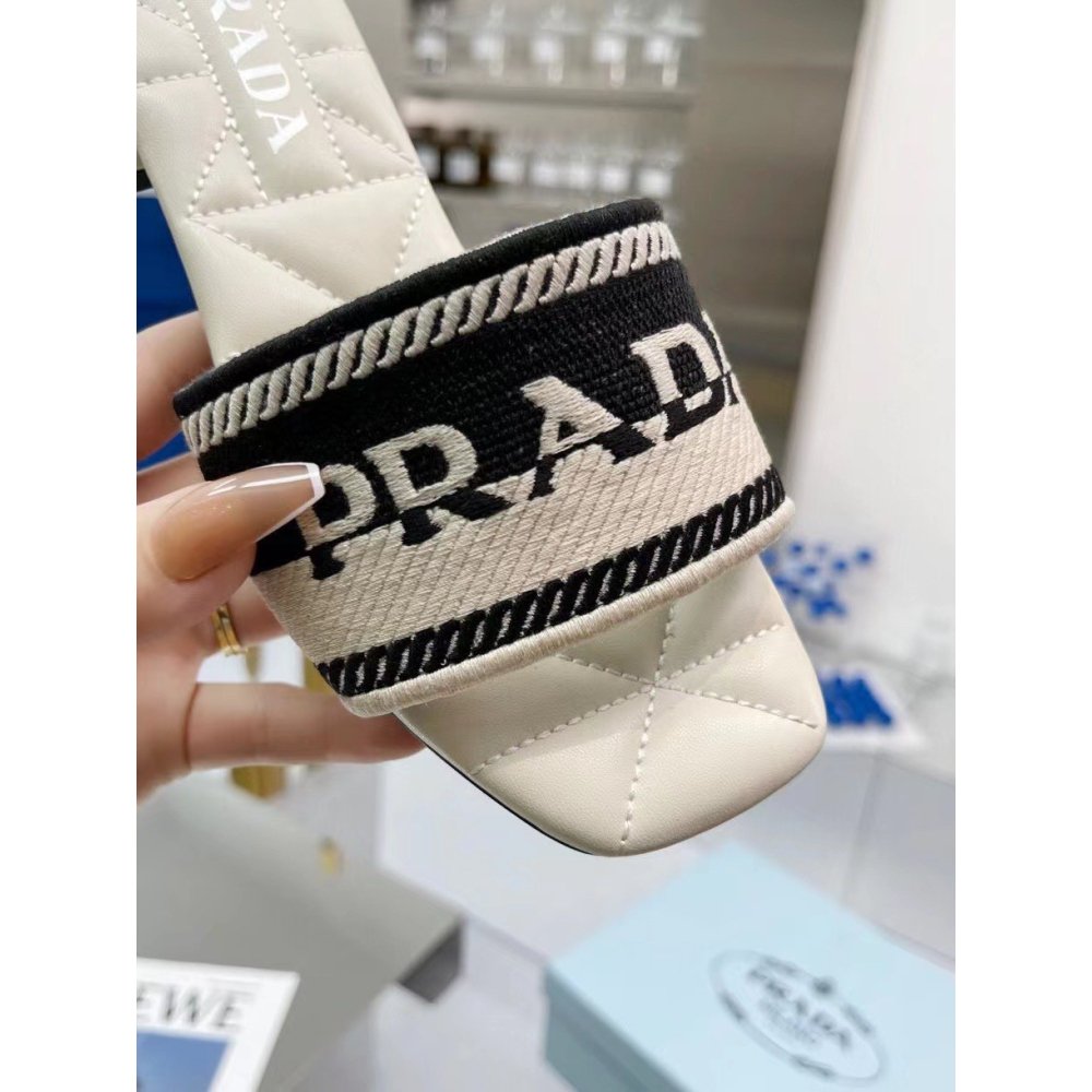 Cheap Reps Prada Womens Embroidered Fabric Slides