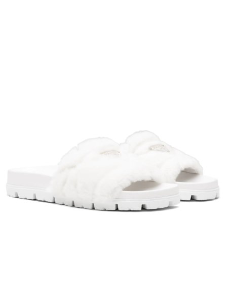 Cheap Reps Prada Womens Slides In White Shearling