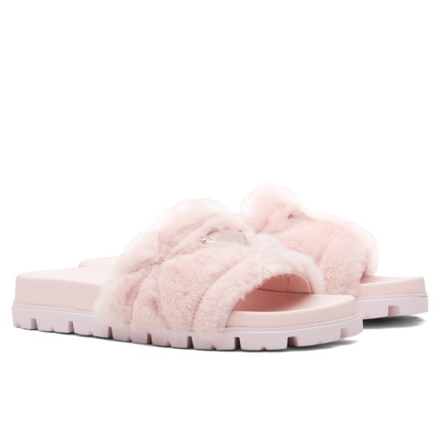 Cheap Reps Prada Womens Slides In Pink Shearling