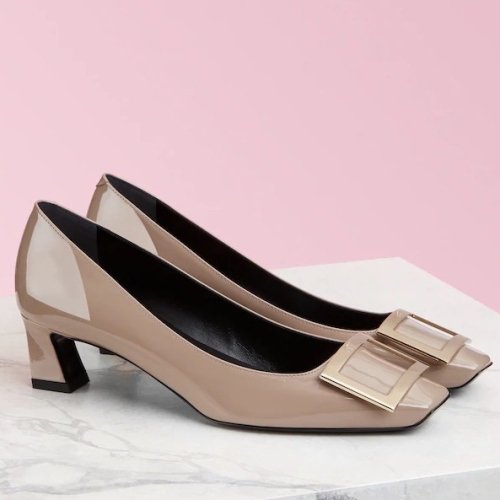 Cheap Reps Roger Vivier Belle Vivier 45mm Pumps In Beige Patent Leather