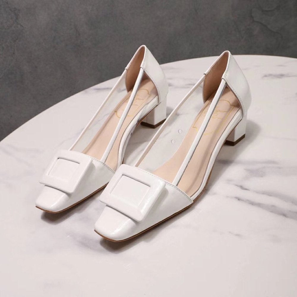 Cheap Reps Roger Vivier Belle Vivier Pumps In White Patent and PVC