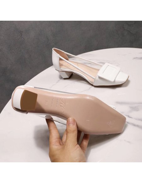 Cheap Reps Roger Vivier Belle Vivier Pumps In White Patent and PVC