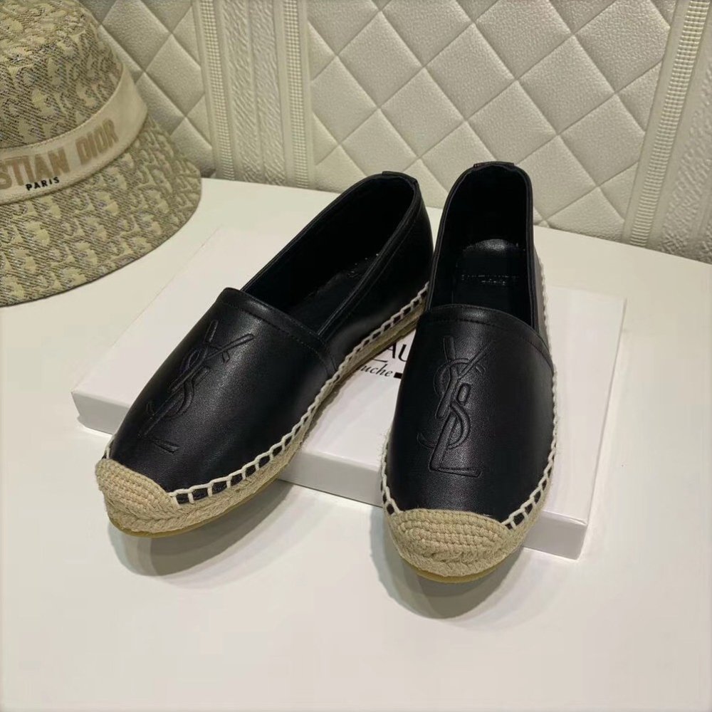 Cheap Reps Saint Laurent Monogram Espadrilles In Black Lambskin
