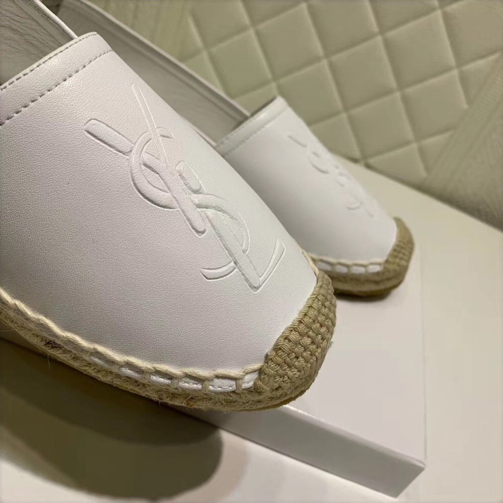 Cheap Reps Saint Laurent Monogram Espadrilles In White Lambskin