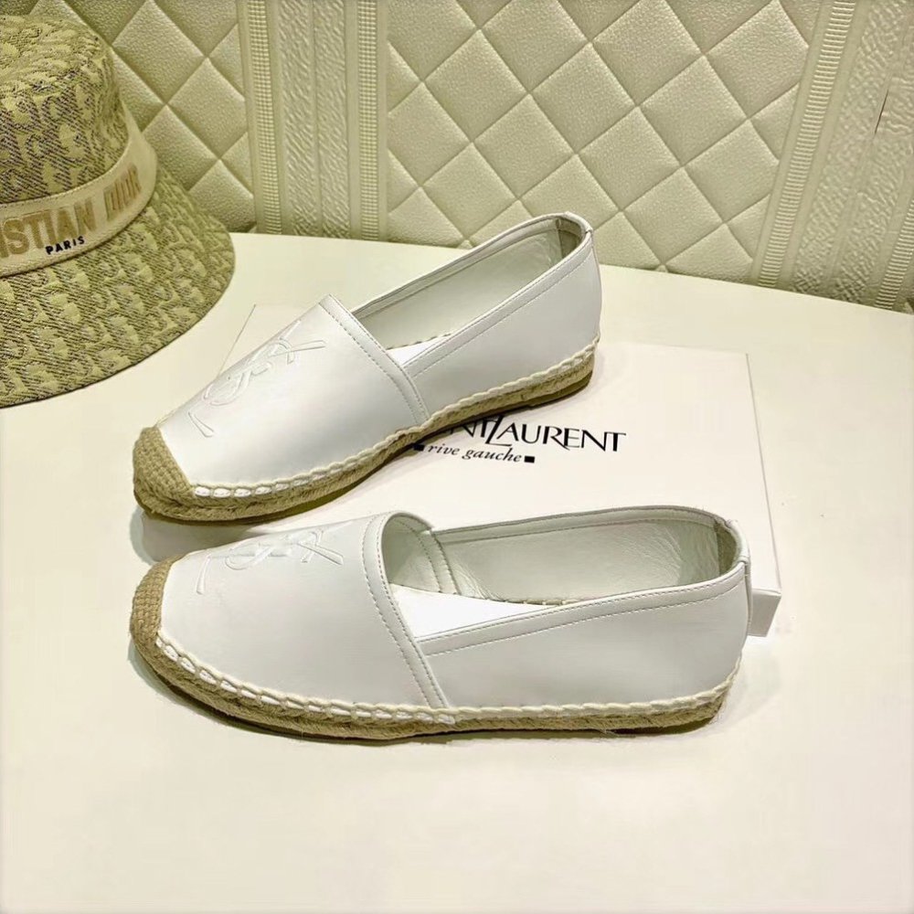 Cheap Reps Saint Laurent Monogram Espadrilles In White Lambskin