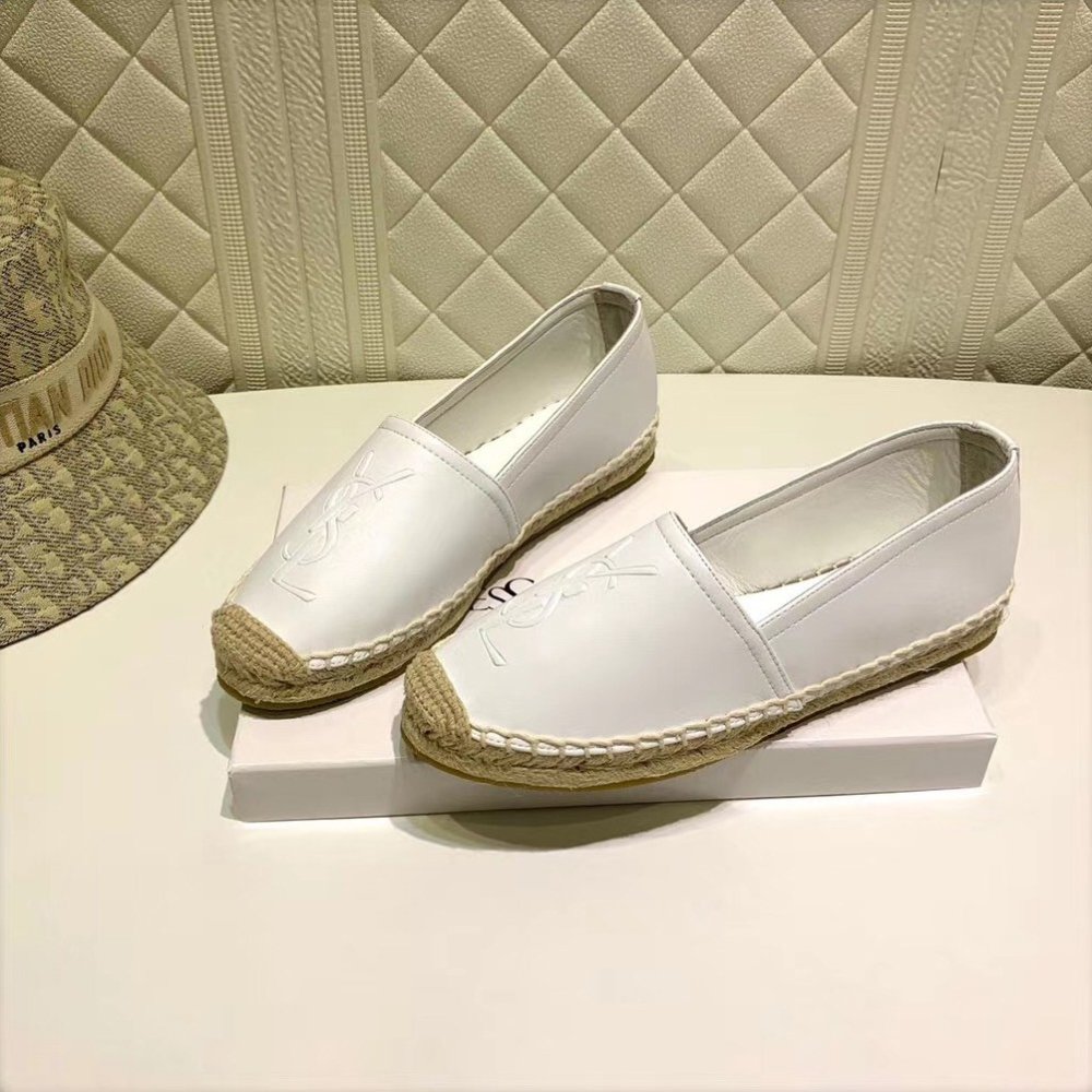 Cheap Reps Saint Laurent Monogram Espadrilles In White Lambskin