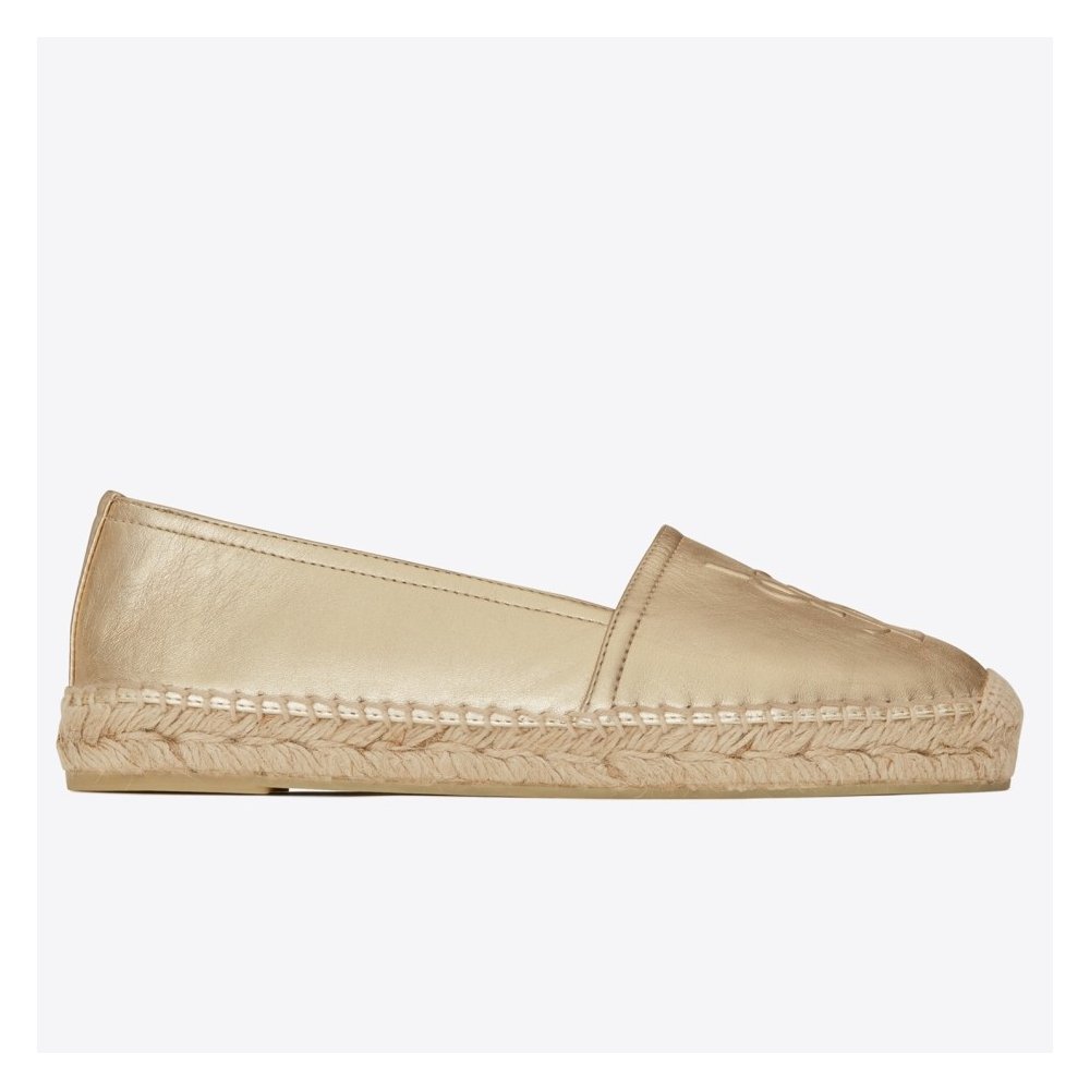 Cheap Reps Saint Laurent Monogram Espadrilles In Gold Lambskin