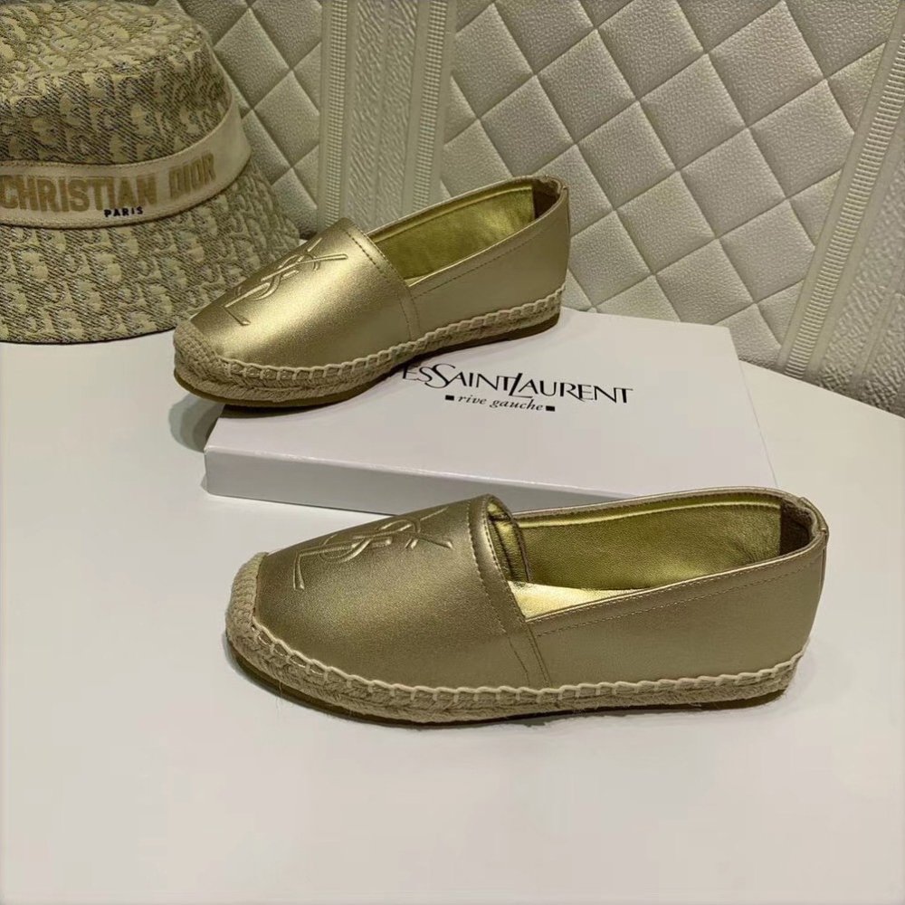 Cheap Reps Saint Laurent Monogram Espadrilles In Gold Lambskin