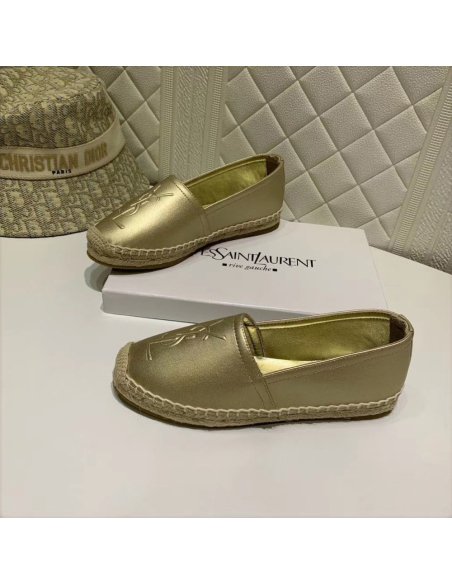 Cheap Reps Saint Laurent Monogram Espadrilles In Gold Lambskin