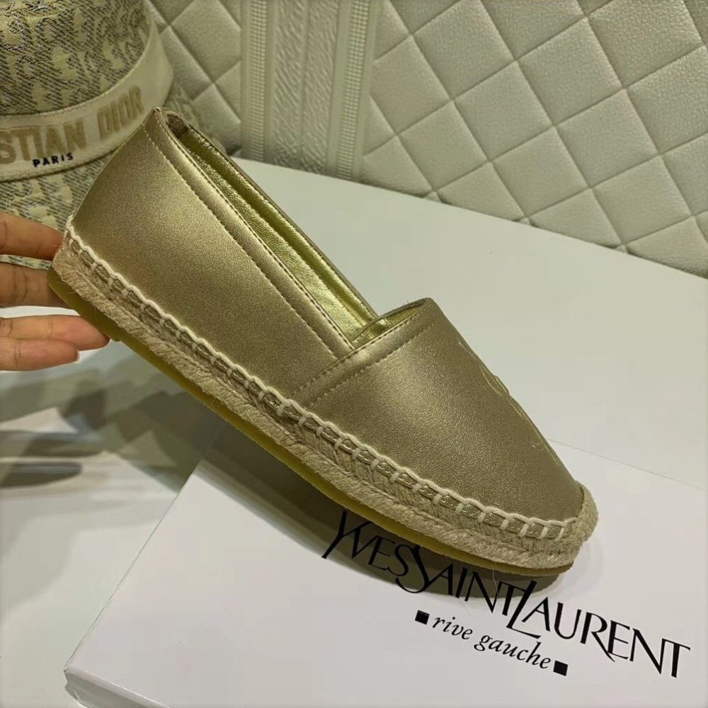 Cheap Reps Saint Laurent Monogram Espadrilles In Gold Lambskin