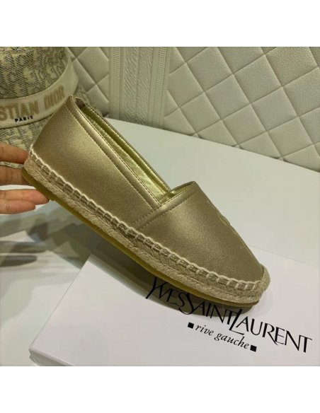 Cheap Reps Saint Laurent Monogram Espadrilles In Gold Lambskin