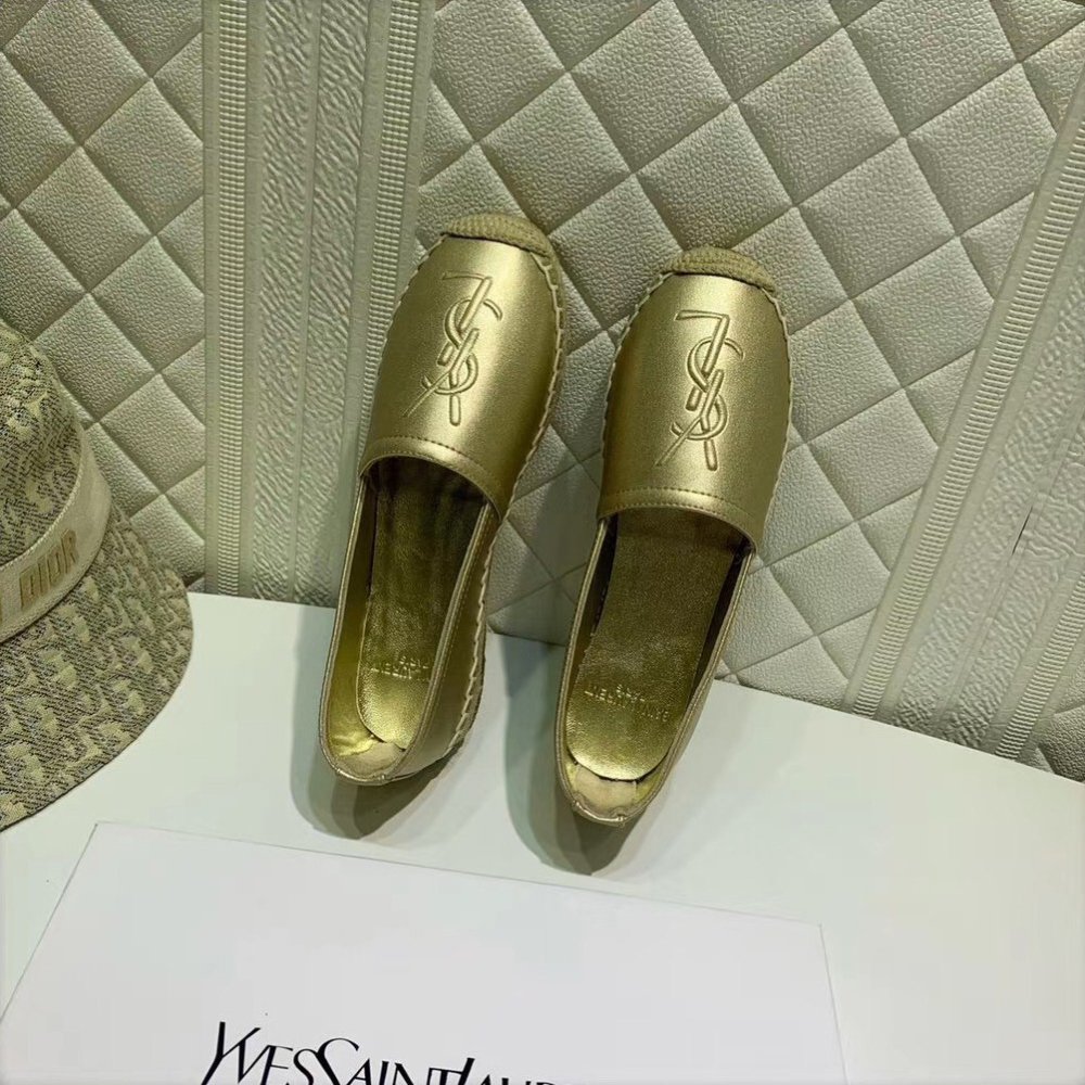 Cheap Reps Saint Laurent Monogram Espadrilles In Gold Lambskin