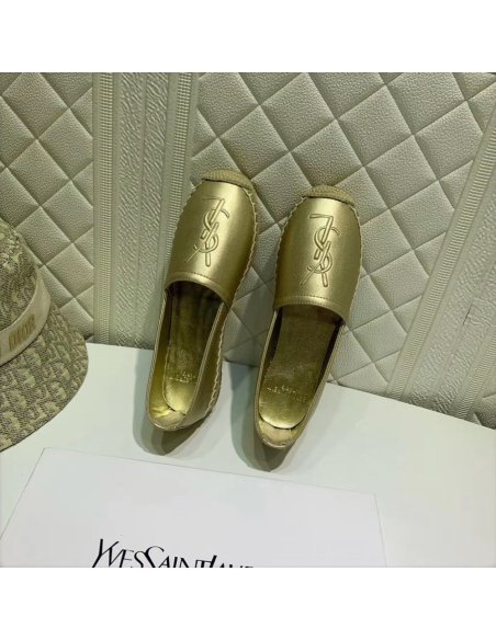Cheap Reps Saint Laurent Monogram Espadrilles In Gold Lambskin