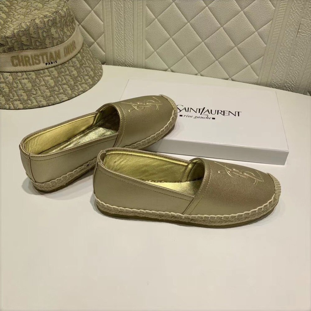 Cheap Reps Saint Laurent Monogram Espadrilles In Gold Lambskin
