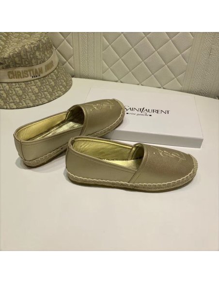 Cheap Reps Saint Laurent Monogram Espadrilles In Gold Lambskin