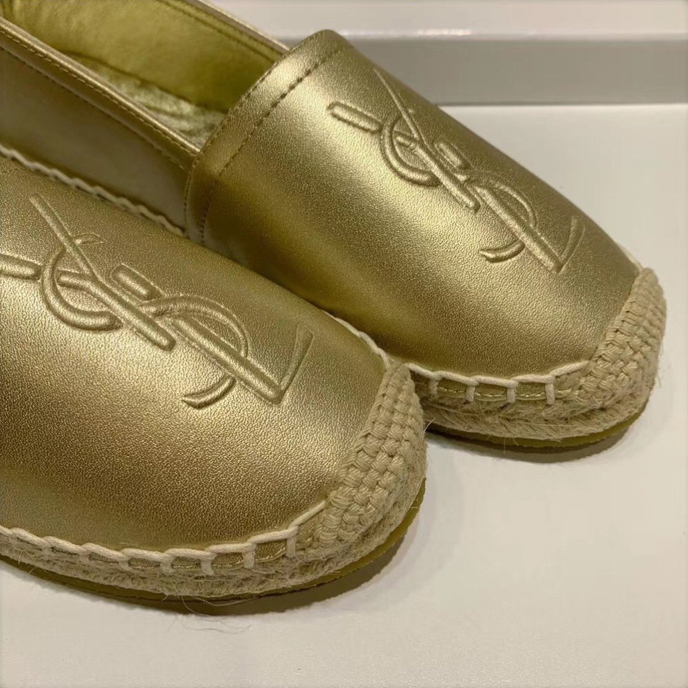 Cheap Reps Saint Laurent Monogram Espadrilles In Gold Lambskin