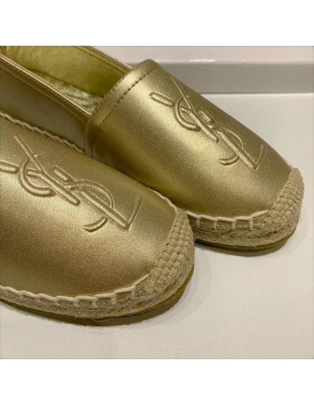 Cheap Reps Saint Laurent Monogram Espadrilles In Gold Lambskin