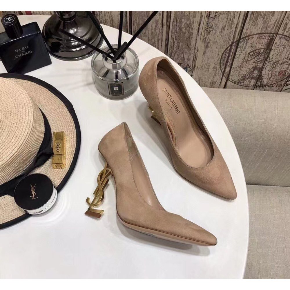 Cheap Reps Saint Laurent Opyum 110 Pumps In Suede with Gold Heel