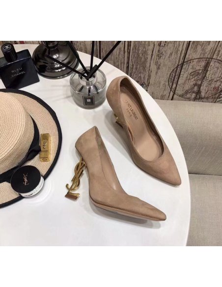 Cheap Reps Saint Laurent Opyum 110 Pumps In Suede with Gold Heel