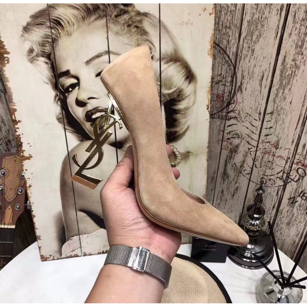 Cheap Reps Saint Laurent Opyum 110 Pumps In Suede with Gold Heel