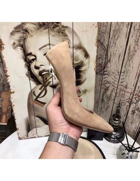 Cheap Reps Saint Laurent Opyum 110 Pumps In Suede with Gold Heel