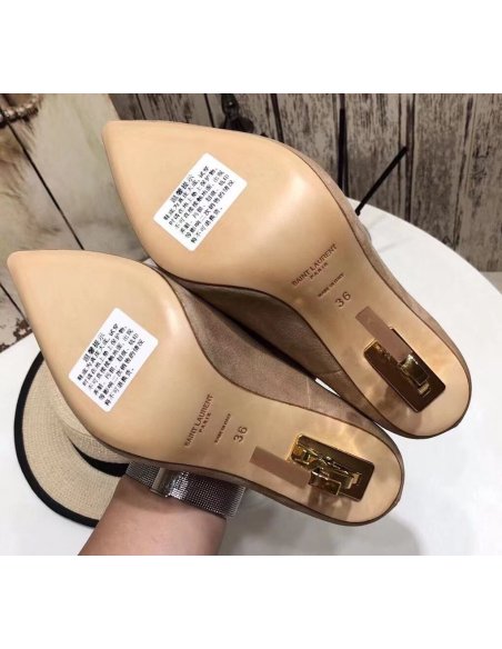 Cheap Reps Saint Laurent Opyum 110 Pumps In Suede with Gold Heel