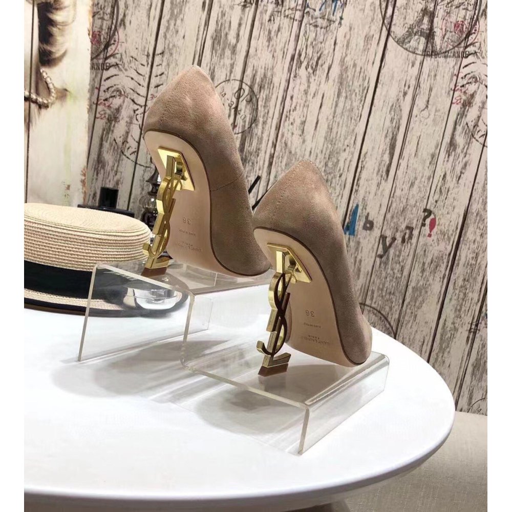 Cheap Reps Saint Laurent Opyum 110 Pumps In Suede with Gold Heel