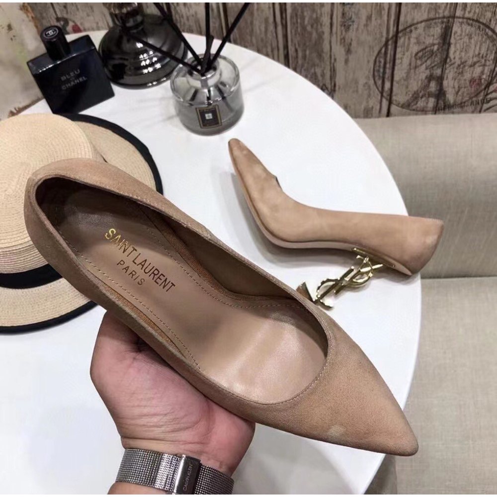 Cheap Reps Saint Laurent Opyum 110 Pumps In Suede with Gold Heel