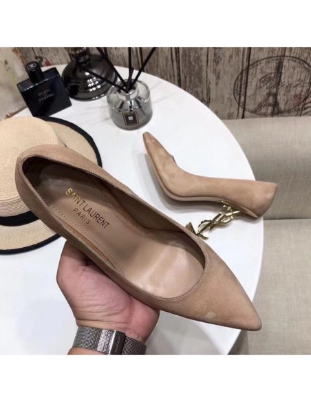 Cheap Reps Saint Laurent Opyum 110 Pumps In Suede with Gold Heel