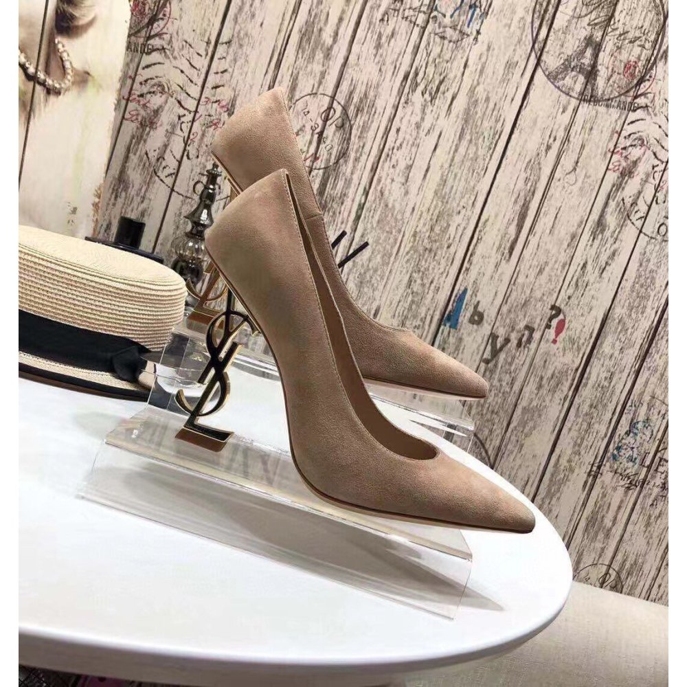 Cheap Reps Saint Laurent Opyum 110 Pumps In Suede with Gold Heel