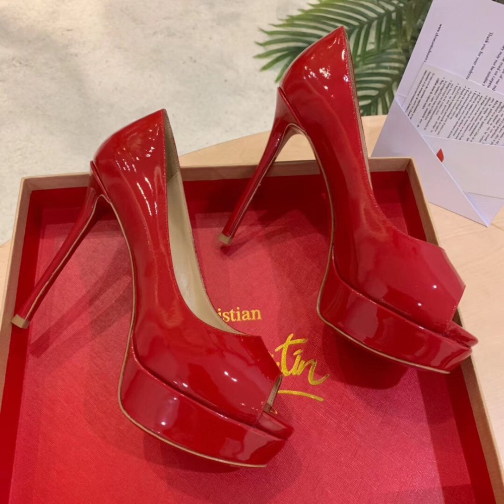 Cheap Reps Christian Louboutin Red Patent Fetish Peep 130mm Pumps