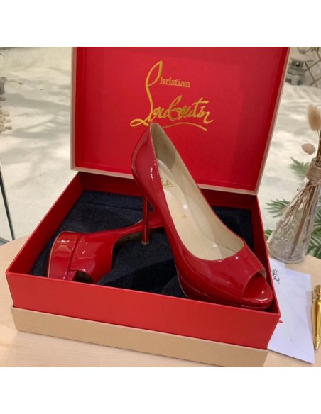 Cheap Reps Christian Louboutin Red Patent Fetish Peep 130mm Pumps