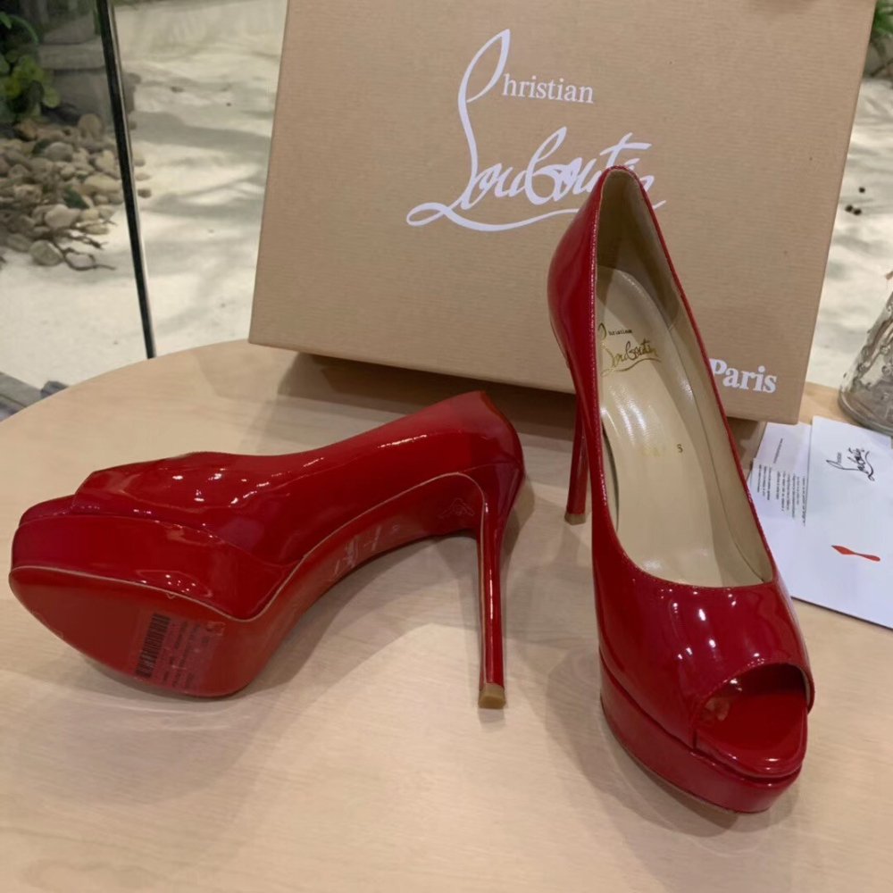 Cheap Reps Christian Louboutin Red Patent Fetish Peep 130mm Pumps