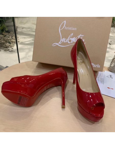 Cheap Reps Christian Louboutin Red Patent Fetish Peep 130mm Pumps