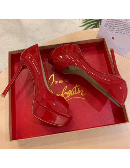 Cheap Reps Christian Louboutin Red Patent Fetish Peep 130mm Pumps