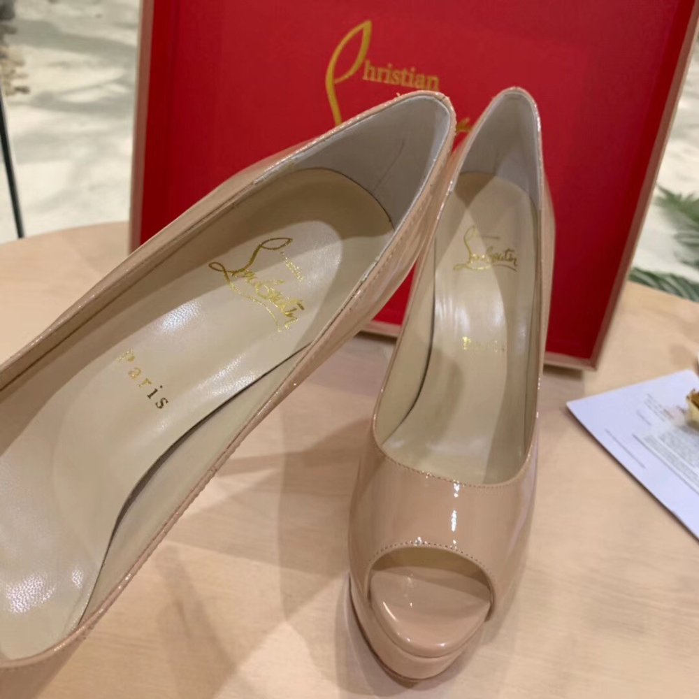 Cheap Reps Christian Louboutin Nude Patent Fetish Peep 130mm Pumps