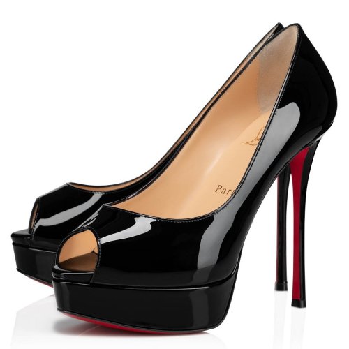 Cheap Reps Christian Louboutin Black Patent Fetish Peep 130mm Pumps