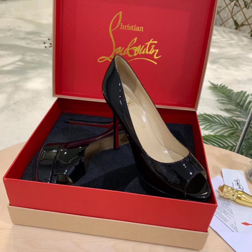 Cheap Reps Christian Louboutin Black Patent Fetish Peep 130mm Pumps