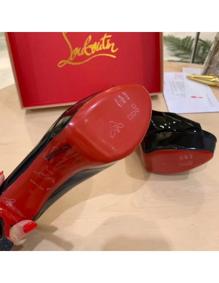 Cheap Reps Christian Louboutin Black Patent Fetish Peep 130mm Pumps