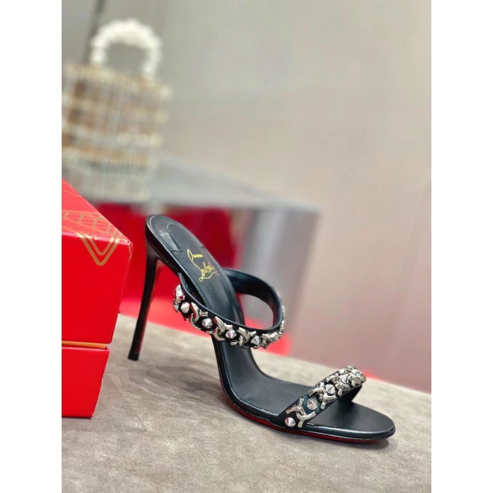 Cheap Reps Christian Louboutin Just Chain 85mm Sandals In Black Leather