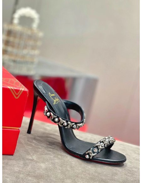 Cheap Reps Christian Louboutin Just Chain 85mm Sandals In Black Leather