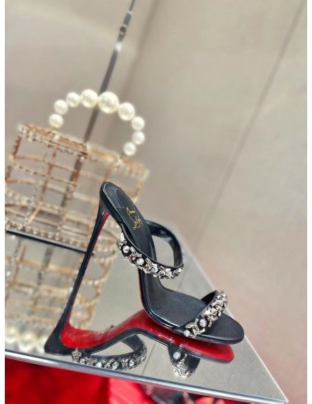 Cheap Reps Christian Louboutin Just Chain 85mm Sandals In Black Leather