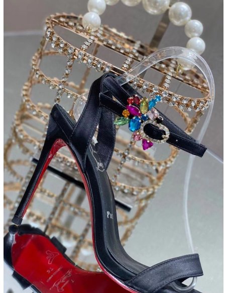 Cheap Reps Christian Louboutin Goldie Joli 100mm Sandals In Black Satin