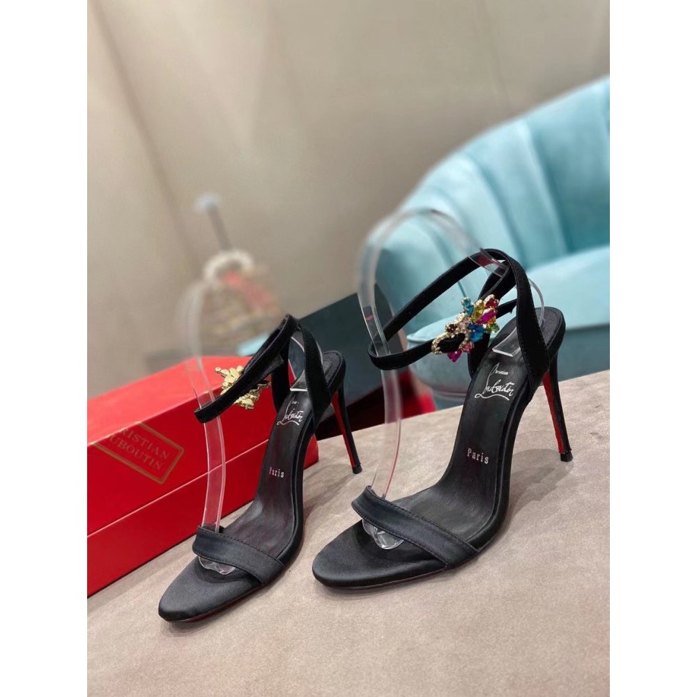 Cheap Reps Christian Louboutin Goldie Joli 100mm Sandals In Black Satin