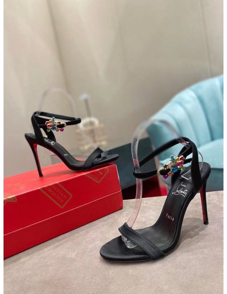 Cheap Reps Christian Louboutin Goldie Joli 100mm Sandals In Black Satin